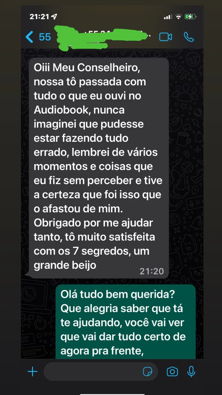Depoimento de aluna no WhatsApp