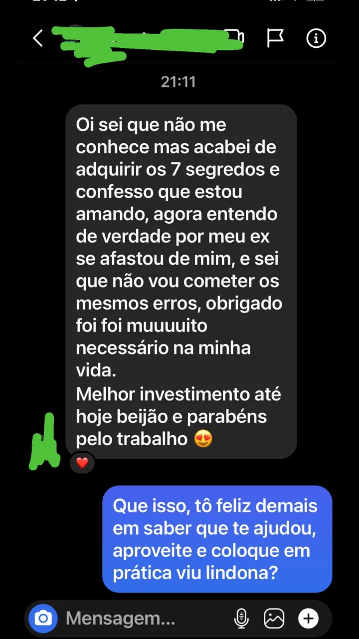 Depoimento de aluna no WhatsApp