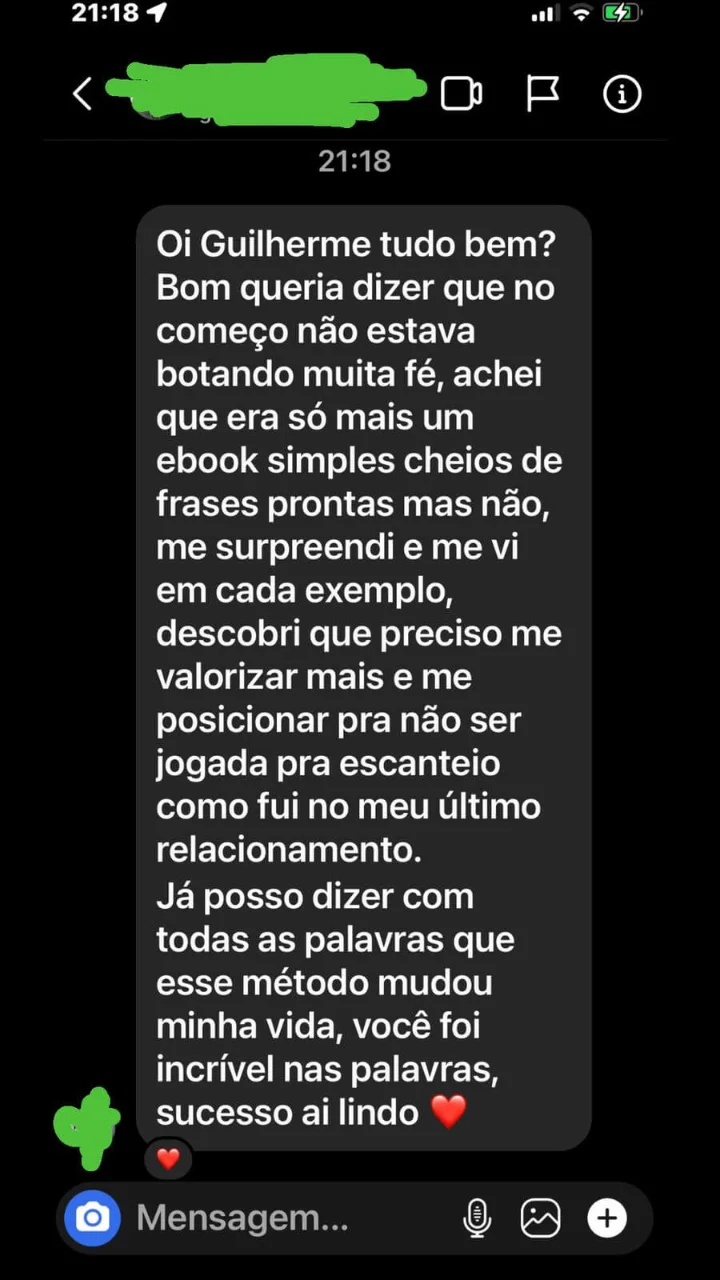Depoimento de aluna no WhatsApp